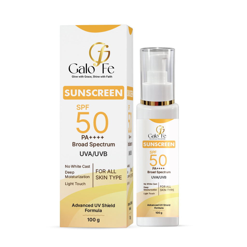Galo Fe Sunscreen SPF 50 PA++++, Broad Spectrum UVA/UVB, No White Cast, Deep Moisturisation, All Skin Types (100 ML)