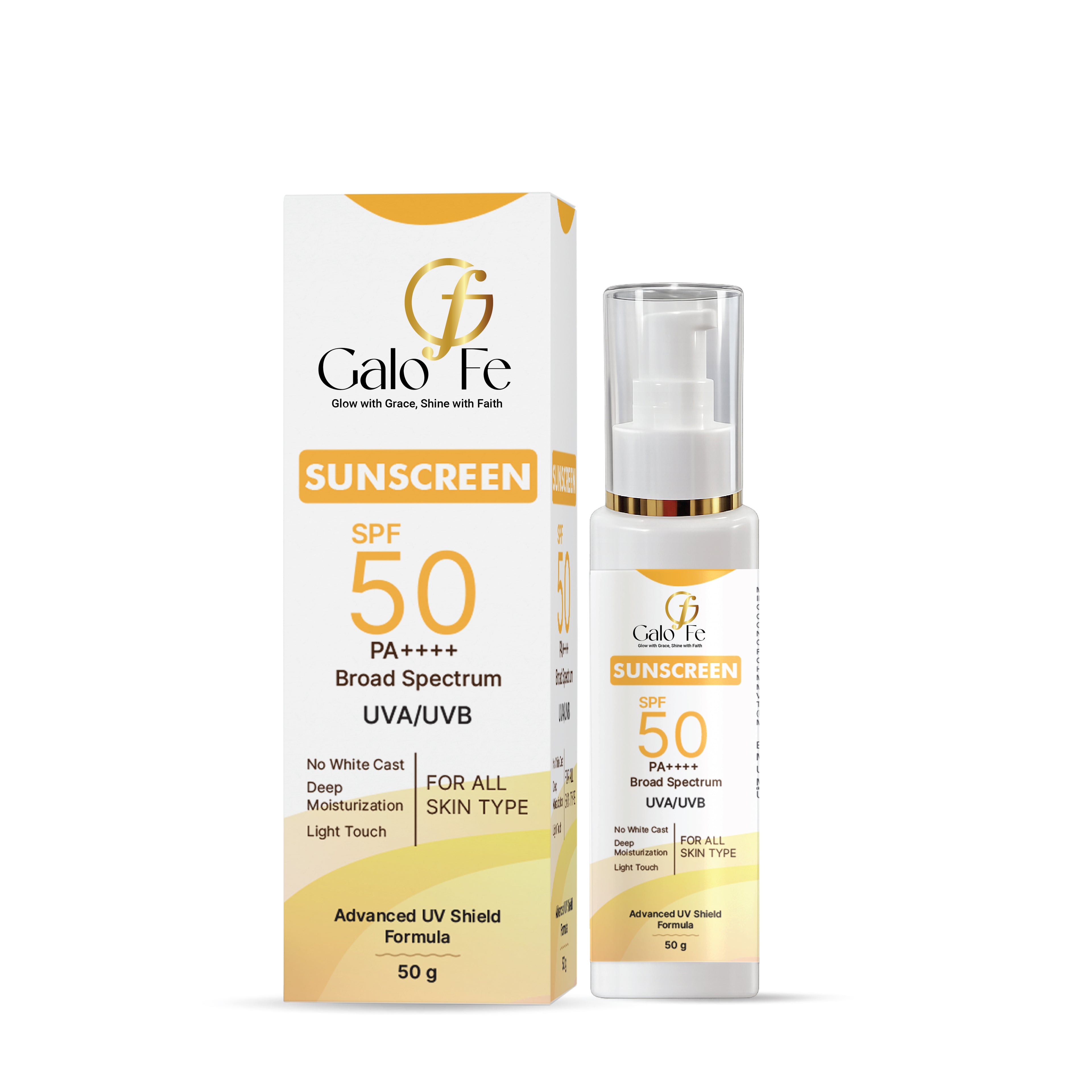 Galo Fe Sunscreen SPF 50 PA++++, Broad Spectrum UVA/UVB, No White Cast, Deep Moisturisation, All Skin Types (50 ML)