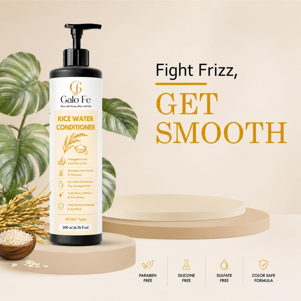 Galo Fe Rice Water Conditioner, Strengthens Hair, Promotes Growth & Thickness, All Hair Types, 200 ml