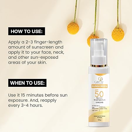 Sunscreen SPF 50 PA++++, Broad Spectrum UVA/UVB, No White Cast, Deep Moisturisation, All Skin Types (100 ML)