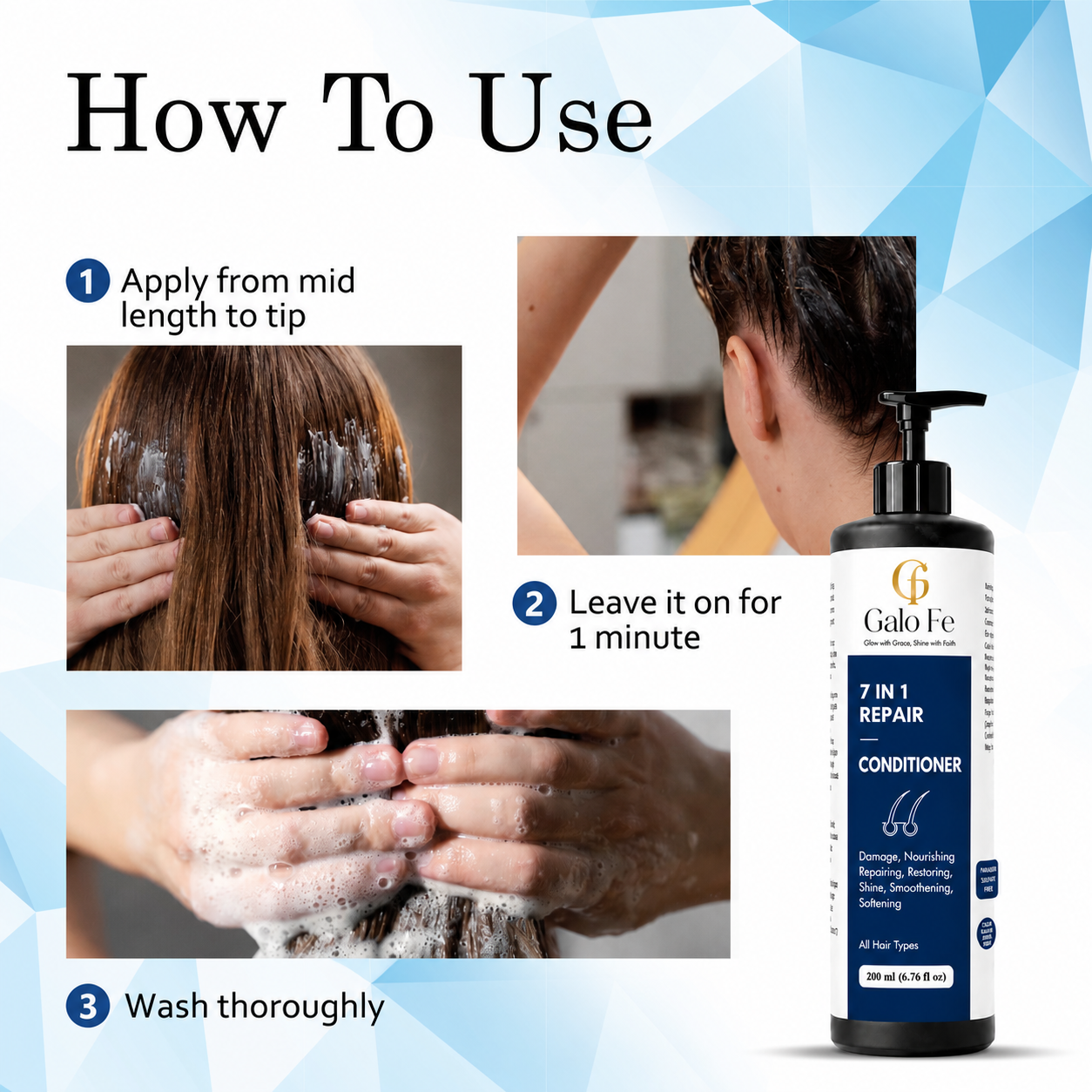 Galo Fe 7 in 1 Repair Conditioner, Rice Water Infused, Paraben & Sulphate Free, Colour Safe, for All Hair Types, 200 ml