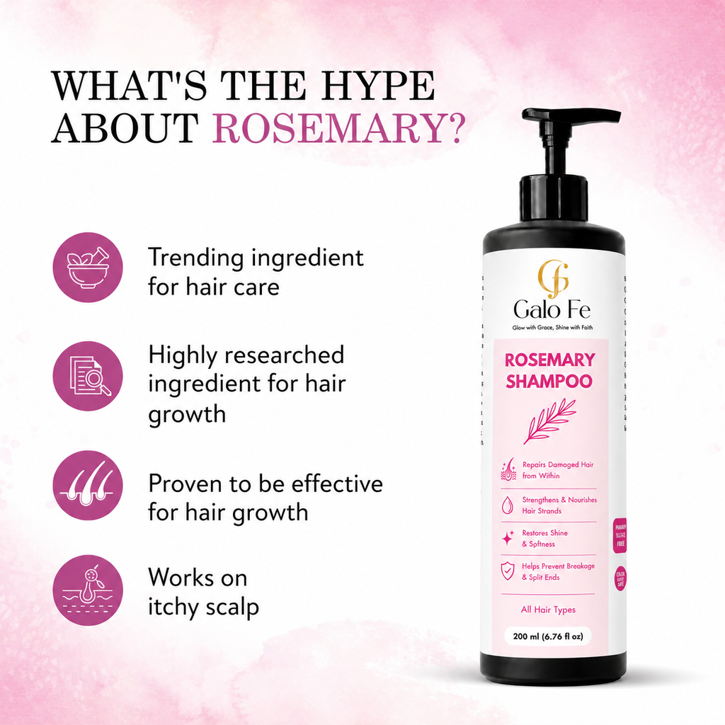 Galo Fe  Rosemary Shampoo, Repairs Damaged Hair, Strengthens & Nourishes, Paraben & Sulphate Free, All Hair Types, 200 ml