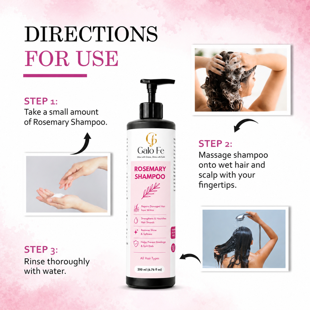 Galo Fe  Rosemary Shampoo, Repairs Damaged Hair, Strengthens & Nourishes, Paraben & Sulphate Free, All Hair Types, 200 ml