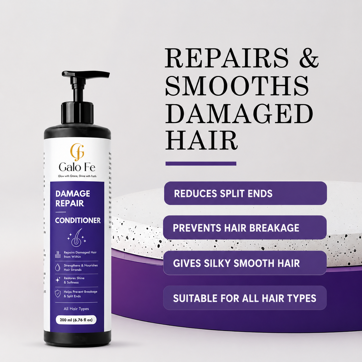 Galo Fe Damage Repair Conditioner, Rice Water Infused, Paraben & Sulphate Free, Colour Safe, All Hair Types, 200 ml
