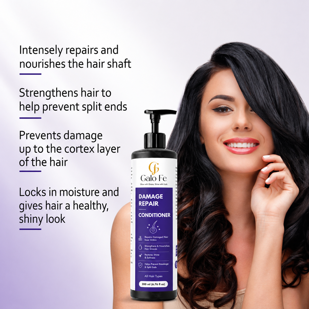 Galo Fe Damage Repair Conditioner, Rice Water Infused, Paraben & Sulphate Free, Colour Safe, All Hair Types, 200 ml