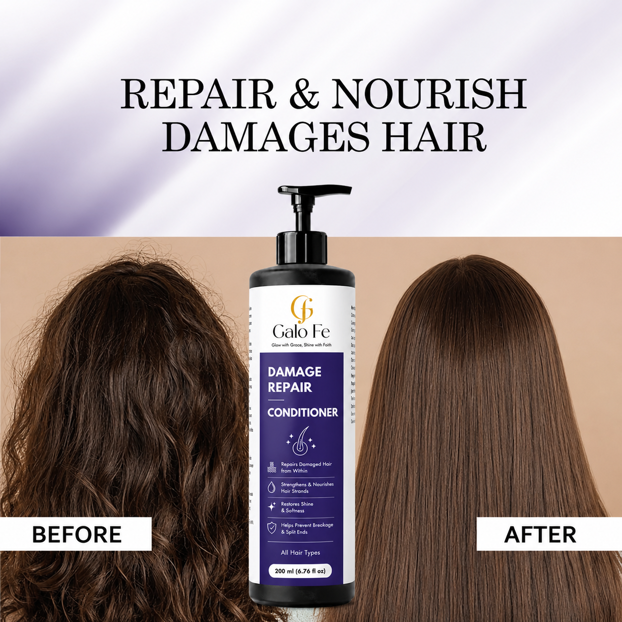 Galo Fe Damage Repair Conditioner, Rice Water Infused, Paraben & Sulphate Free, Colour Safe, All Hair Types, 200 ml