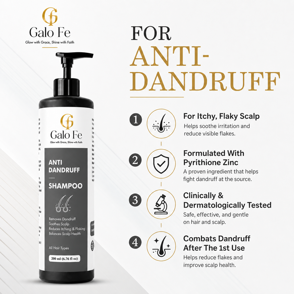 Galo Fe Anti Dandruff Shampoo, Removes Dandruff, Soothes Scalp, All Hair Types, 200ml