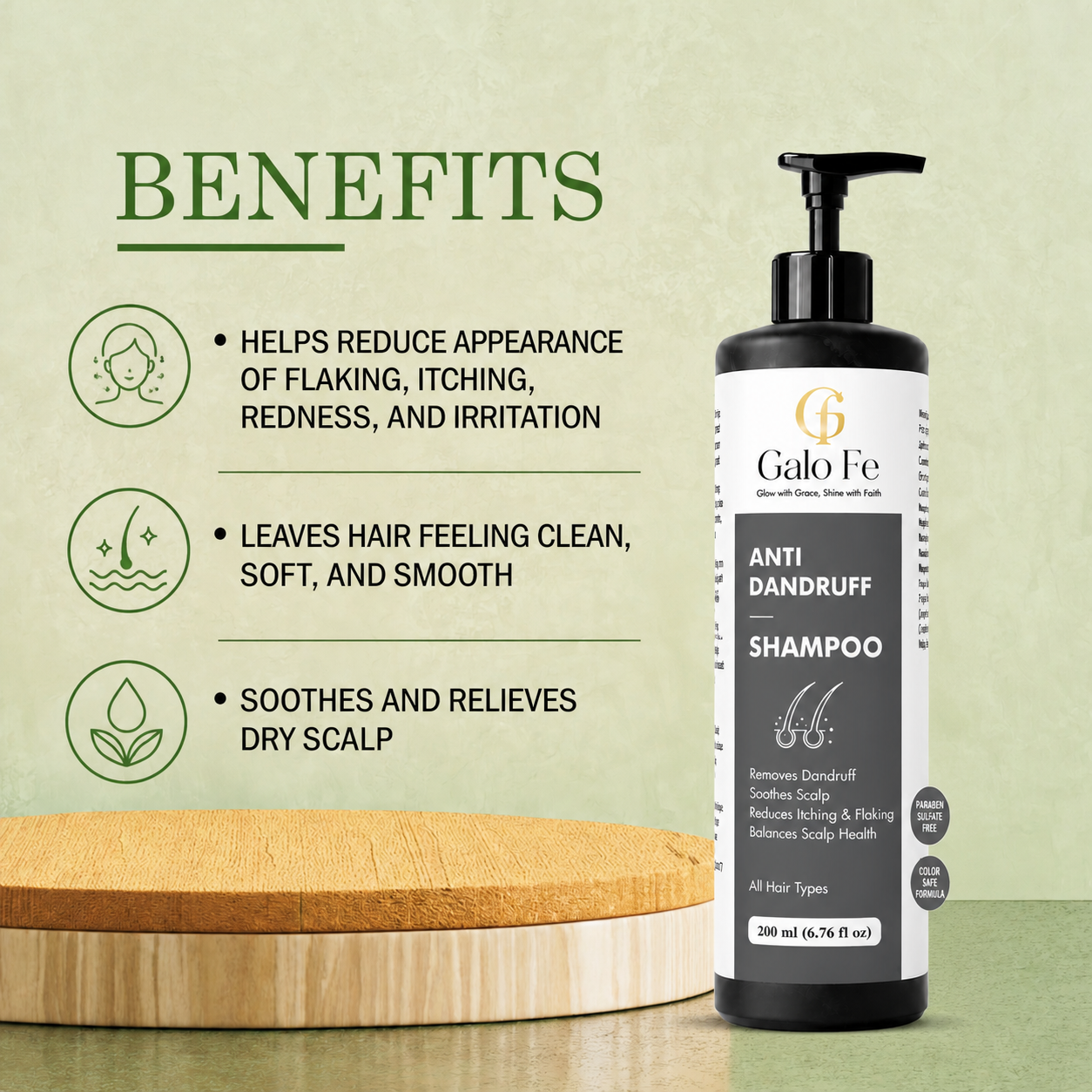 Galo Fe Anti Dandruff Shampoo, Removes Dandruff, Soothes Scalp, All Hair Types, 200ml