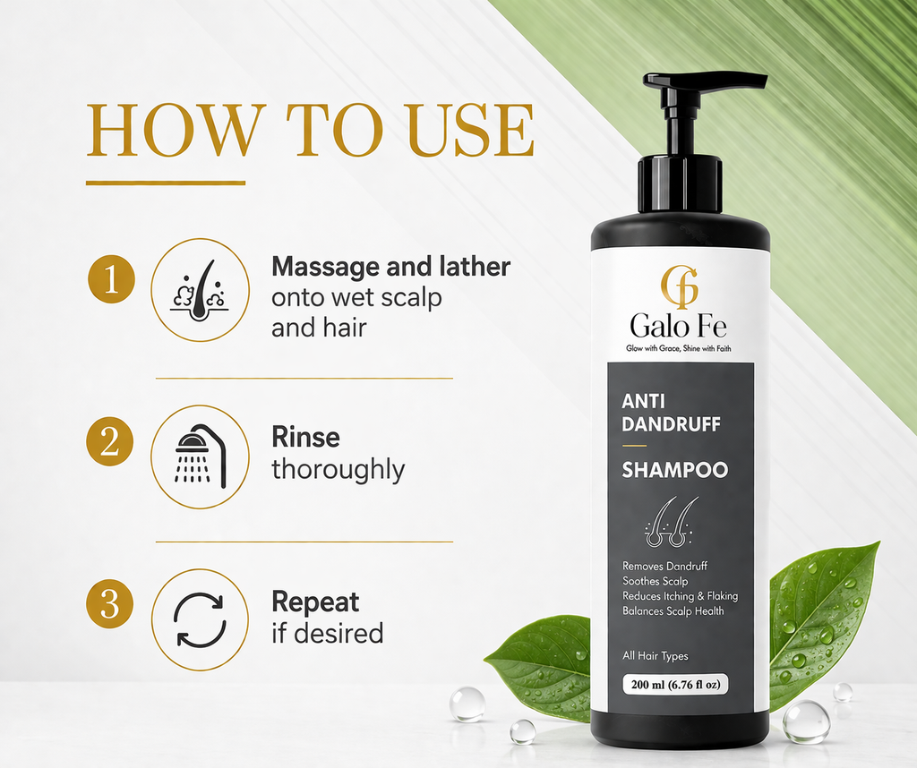 Galo Fe Anti Dandruff Shampoo, Removes Dandruff, Soothes Scalp, All Hair Types, 200ml
