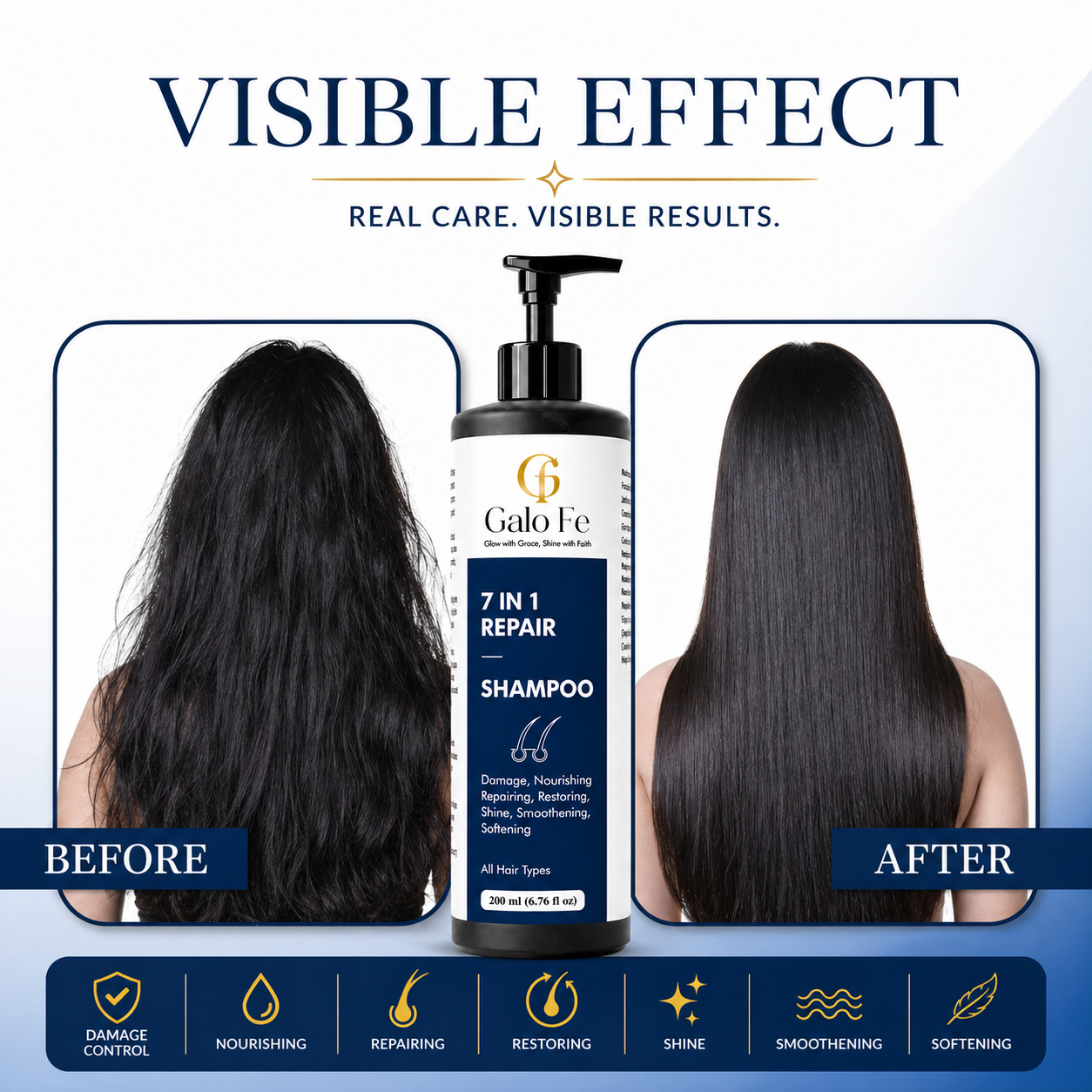 Galo Fe 7 in 1 Repair Shampoo, Paraben and Sulphate Free, for All Hair Types, Anti-Dandruff, 200 ml