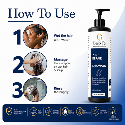 Galo Fe 7 in 1 Repair Shampoo, Paraben and Sulphate Free, for All Hair Types, Anti-Dandruff, 200 ml