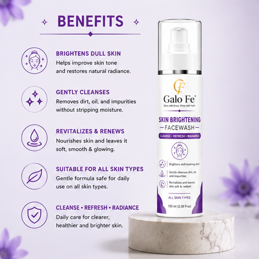 Galo Fe Face Wash 100ml | Deep Cleansing Face Cleanser for Oil, Dirt & Impurities | Refreshing & Hydrating Daily Face Wash | Suitable for All Skin Types | Men & Women (Skin Brightening)