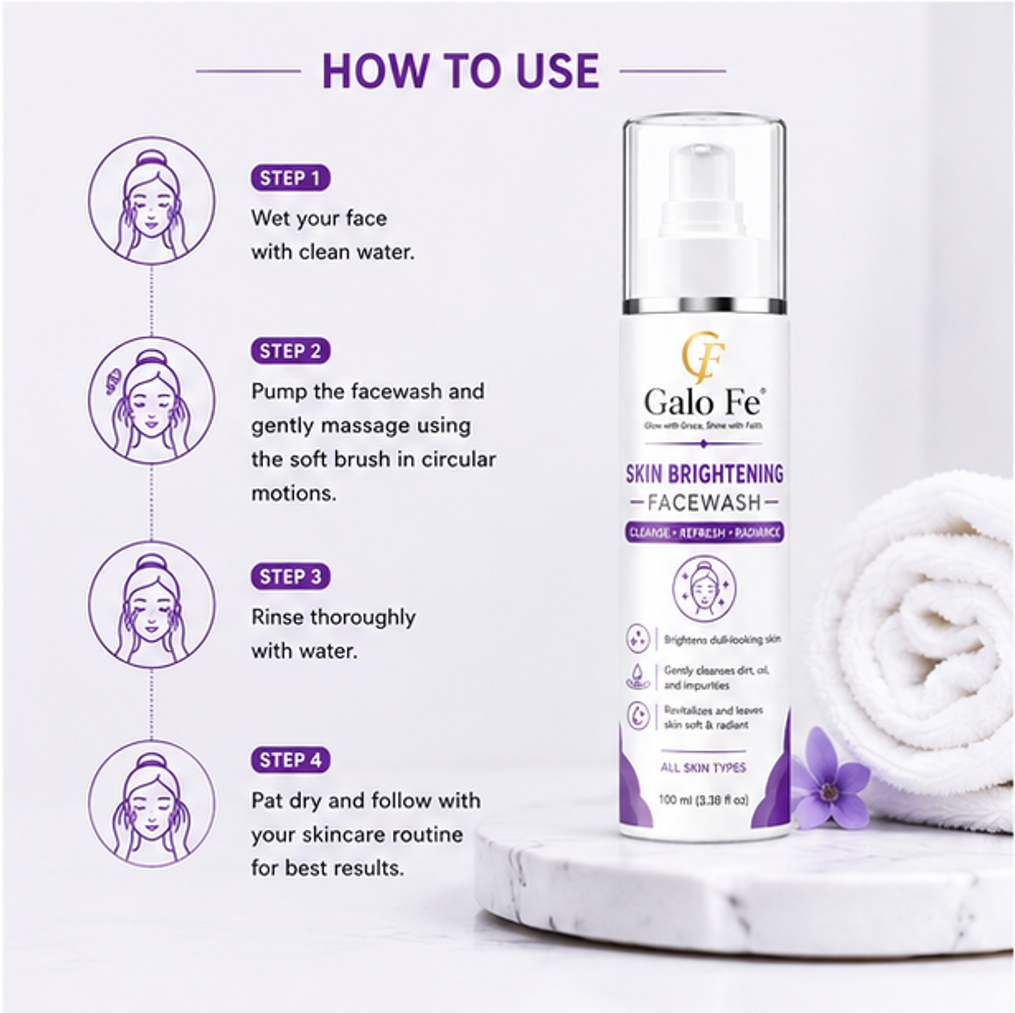 Galo Fe Face Wash 100ml | Deep Cleansing Face Cleanser for Oil, Dirt & Impurities | Refreshing & Hydrating Daily Face Wash | Suitable for All Skin Types | Men & Women (Skin Brightening)