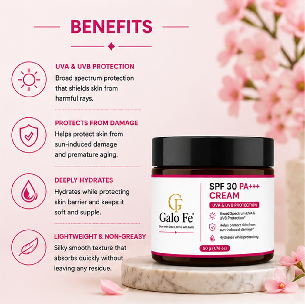 Galo Fe Face Cream for Deep Hydration & Nourishment | Long-Lasting Moisture Barrier Support | Lightweight Daily Moisturizer for Soft & Healthy-Looking Skin | For Men & Women | 50 g (SPF 30 PA+++ Cream)