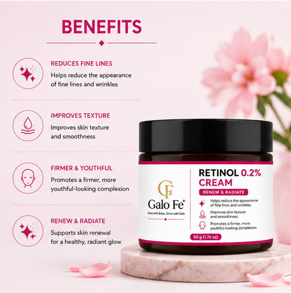 Galo Fe Face Cream for Deep Hydration & Nourishment | Long-Lasting Moisture Barrier Support | Lightweight Daily Moisturizer for Soft & Healthy-Looking Skin | For Men & Women | 50 g (Retinol 0.2% Cream)