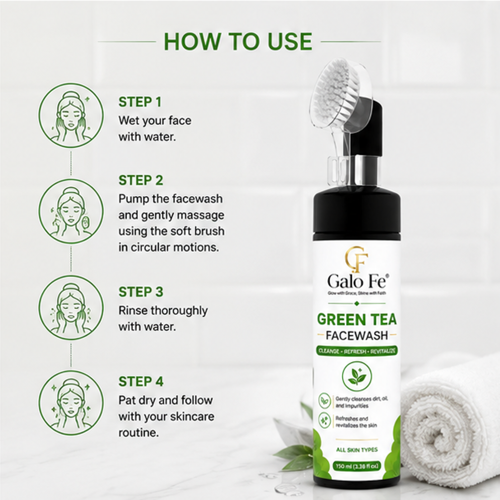 Galo Fe Green Tea Face Wash 150ml | Deep Cleansing Face Cleanser for Oil, Dirt & Impurities | Refreshing & Hydrating Daily Face Wash | Suitable for All Skin Types | Men & Women (Green Tea)