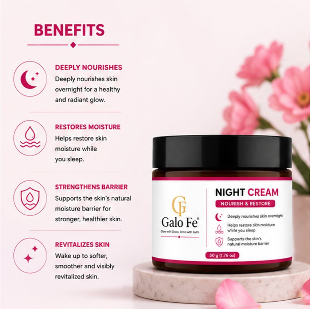 Galo Fe Face Cream for Deep Hydration & Nourishment | Long-Lasting Moisture Barrier Support | Lightweight Daily Moisturizer for Soft & Healthy-Looking Skin | For Men & Women | 50 g (Night Cream)