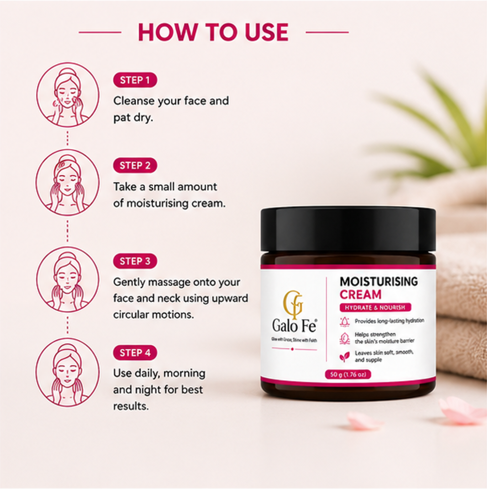 Galo Fe Face Cream for Deep Hydration & Nourishment | Long-Lasting Moisture Barrier Support | Lightweight Daily Moisturizer for Soft & Healthy-Looking Skin | For Men & Women | 50 g (Moisturising Cream)