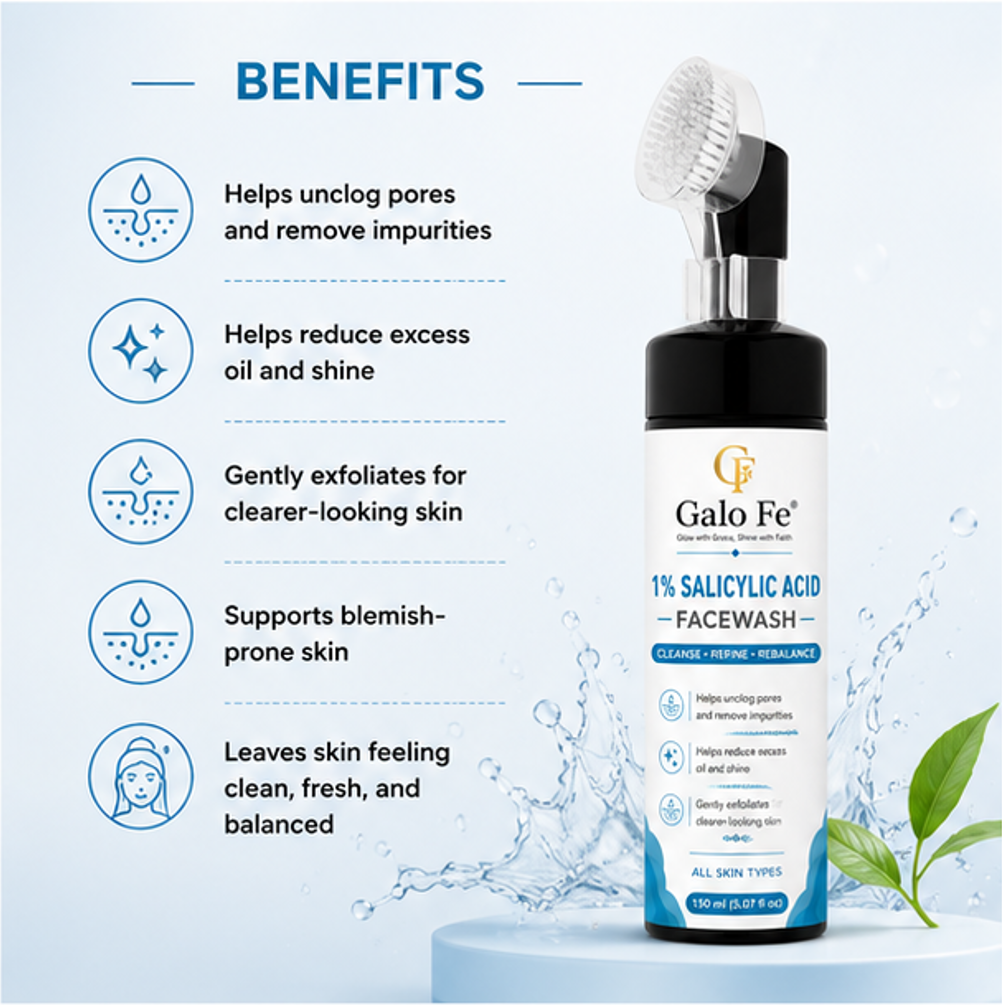 Galo Fe Green Tea Face Wash 150ml | Deep Cleansing Face Cleanser for Oil, Dirt & Impurities | Refreshing & Hydrating Daily Face Wash | Suitable for All Skin Types | Men & Women (1% Salicylic Acid)