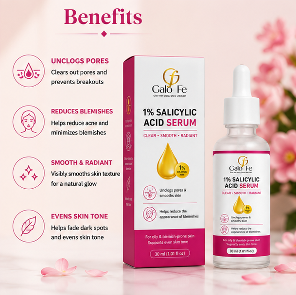 Galo Fe Face Serum with 10% Niacinamide (Vitamin B3) | Helps Reduce Acne, Blemishes & Acne Marks | Oil Control & Pore Refining Serum for Oily & Combination Skin | 30 ml (1% Salicylic Acid Serum)