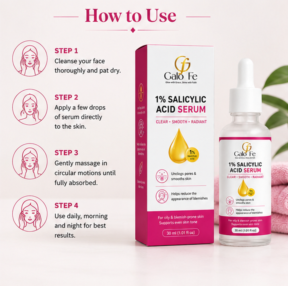 Galo Fe Face Serum with 10% Niacinamide (Vitamin B3) | Helps Reduce Acne, Blemishes & Acne Marks | Oil Control & Pore Refining Serum for Oily & Combination Skin | 30 ml (1% Salicylic Acid Serum)