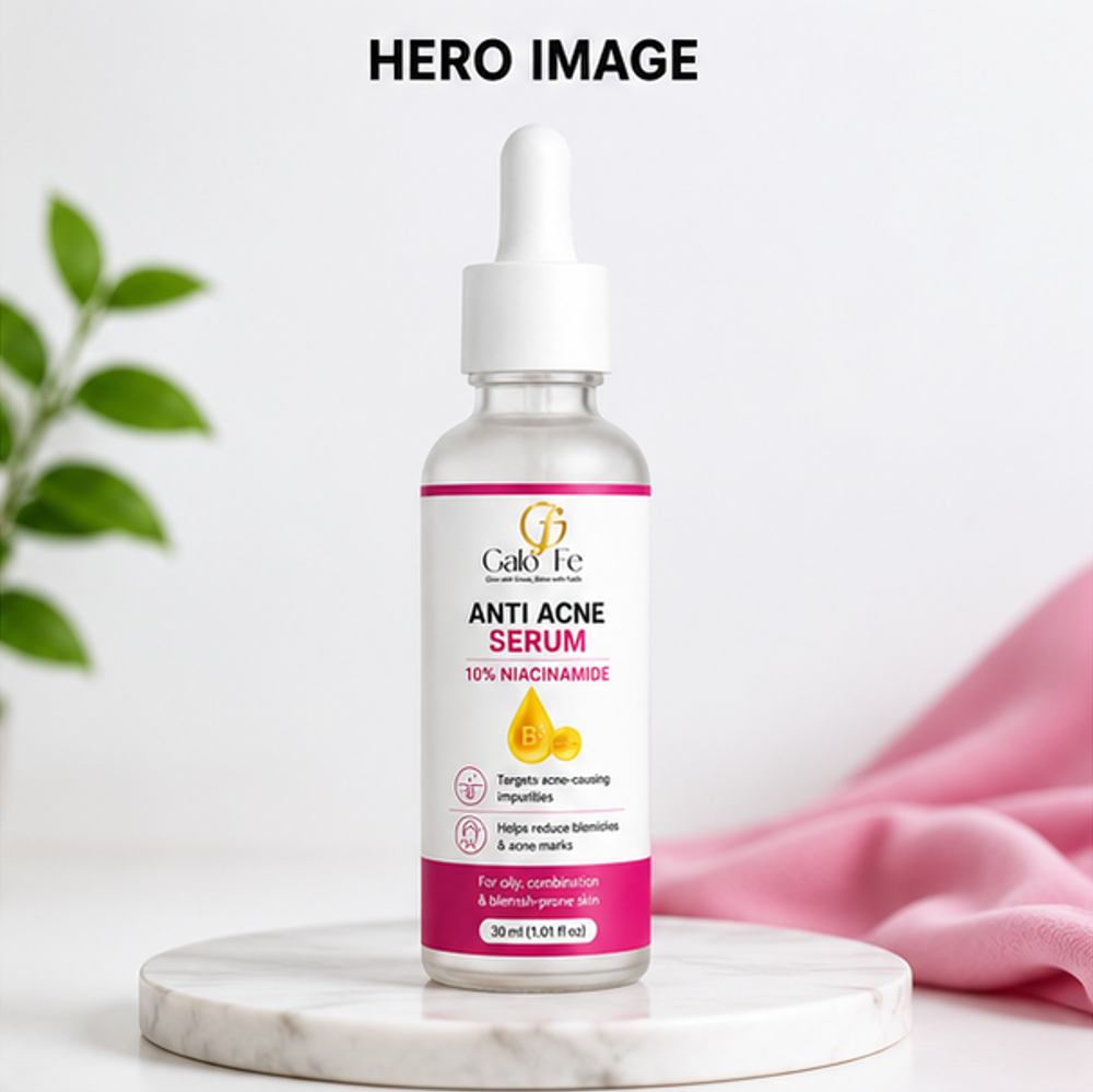 Galo Fe Face Serum with 10% Niacinamide (Vitamin B3) | Helps Reduce Acne, Blemishes & Acne Marks | Oil Control & Pore Refining Serum for Oily & Combination Skin | 30 ml (Anti Acne Serum)