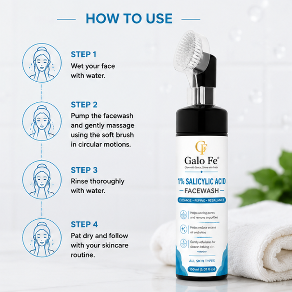 Galo Fe Green Tea Face Wash 150ml | Deep Cleansing Face Cleanser for Oil, Dirt & Impurities | Refreshing & Hydrating Daily Face Wash | Suitable for All Skin Types | Men & Women (1% Salicylic Acid)