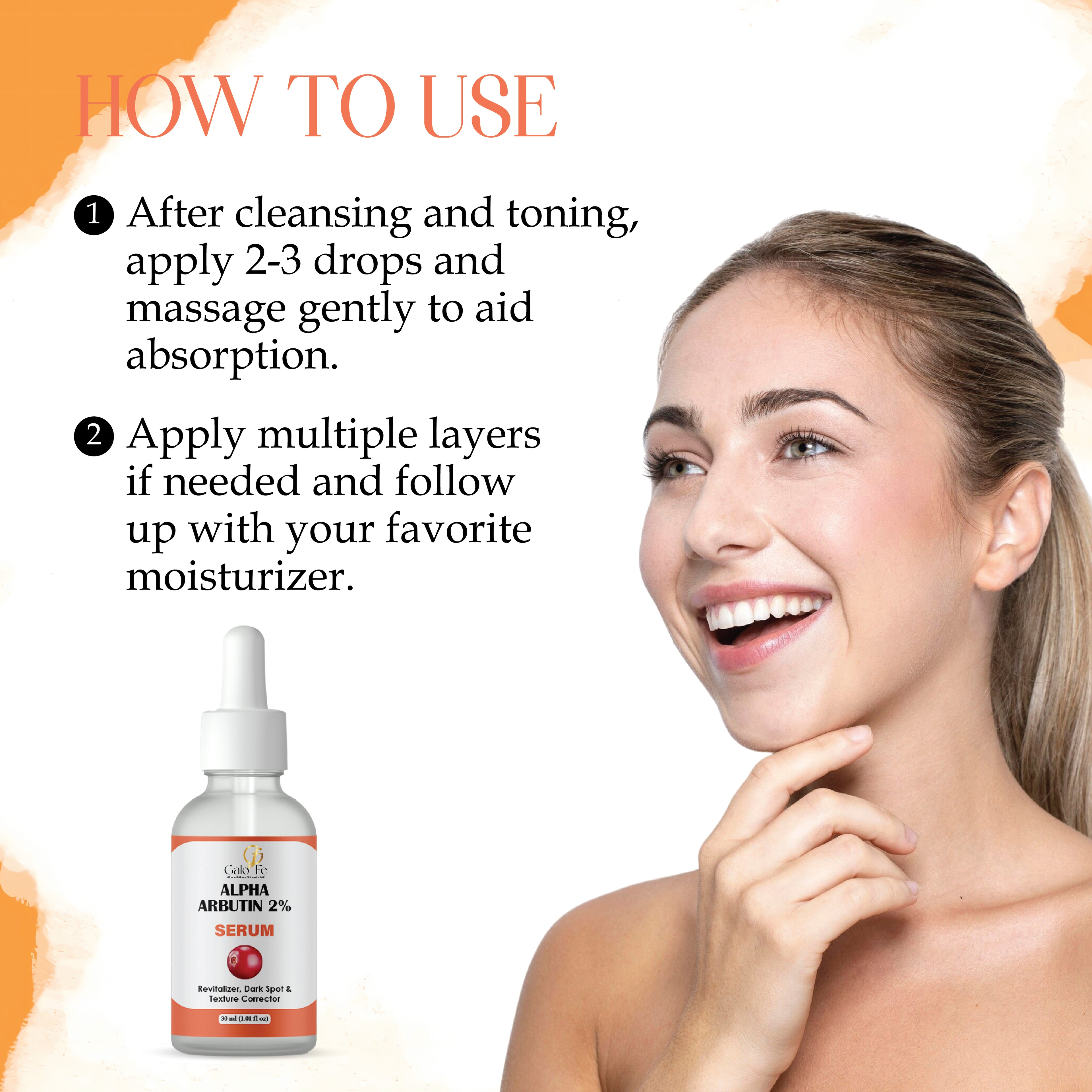Galo Fe Alpha Arbutin 2% Serum, Dark Spot and Texture Corrector, Revitalizer, Even Skin Tone, 30 ml