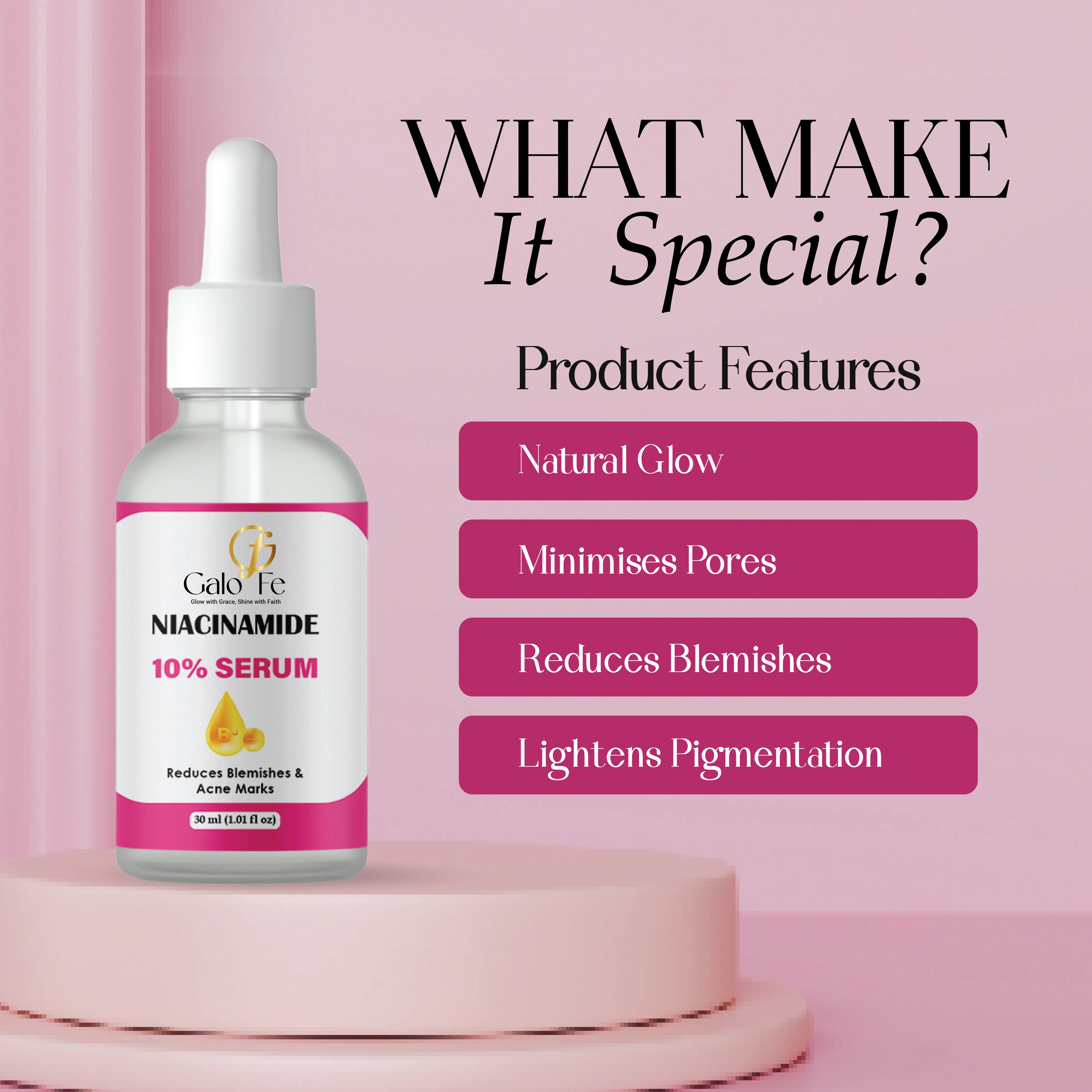 Galo Fe Niacinamide 10% Serum, Reduces Blemishes and Acne Marks, Face Serum, 30 ml