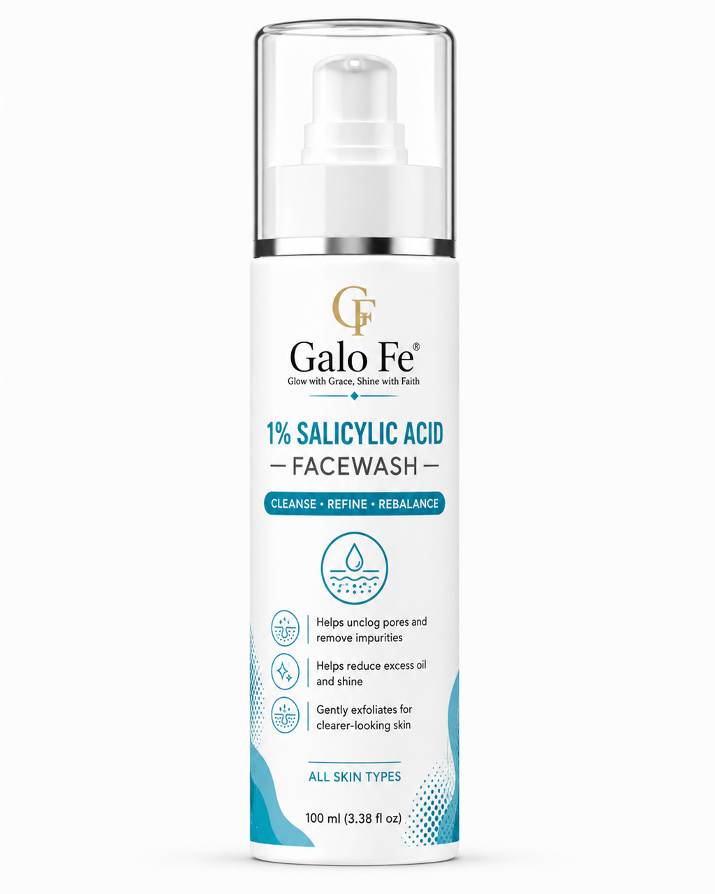Galo Fe Face Wash 100ml | Deep Cleansing Face Cleanser for Oil, Dirt & Impurities | Refreshing & Hydrating Daily Face Wash | Suitable for All Skin Types | Men & Women (1% Salicylic Acid)